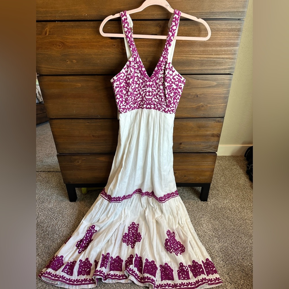 Anthropologie Purple and White Maxi Dress
